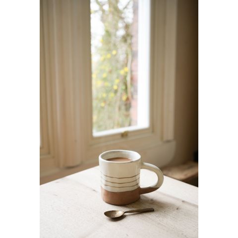 Hand Painted Breton Stripe Mug - Taupe