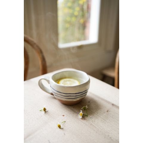 Hand Painted Breton Stripe Tea Cup - Ink