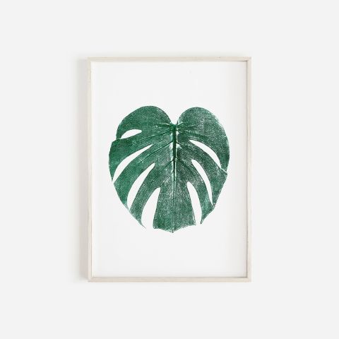 Monstera Leaf Monoprint Green | Botanical Wall Art A3