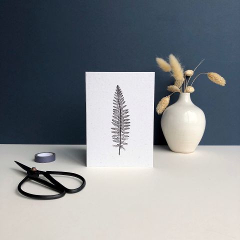 Narrow Fern Plant Print Card - Black 