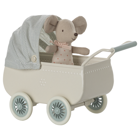 Pram with Baby Mouse - Mint